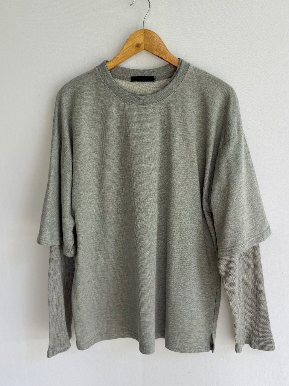 OAK & FORT Men‘s XL Gray Double Layer Sleeve Crew Neck Sweatshirt